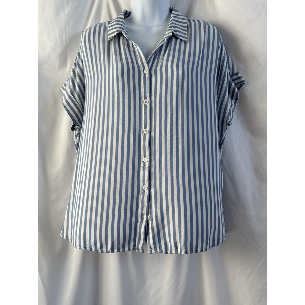 Alter'd State Blue and White Striped Button Up Top Women's Size Large Coastal